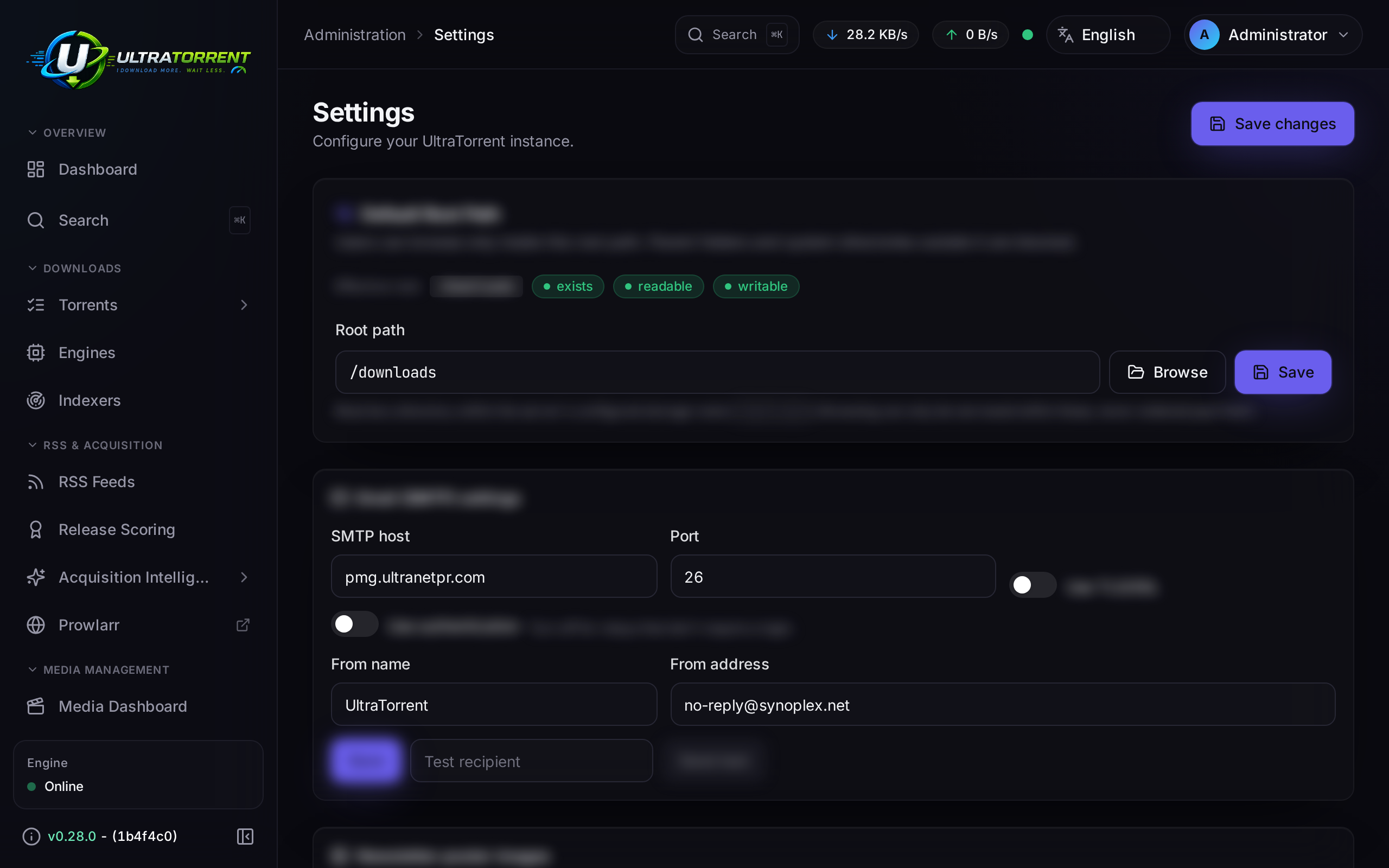 System health surface on the Settings page