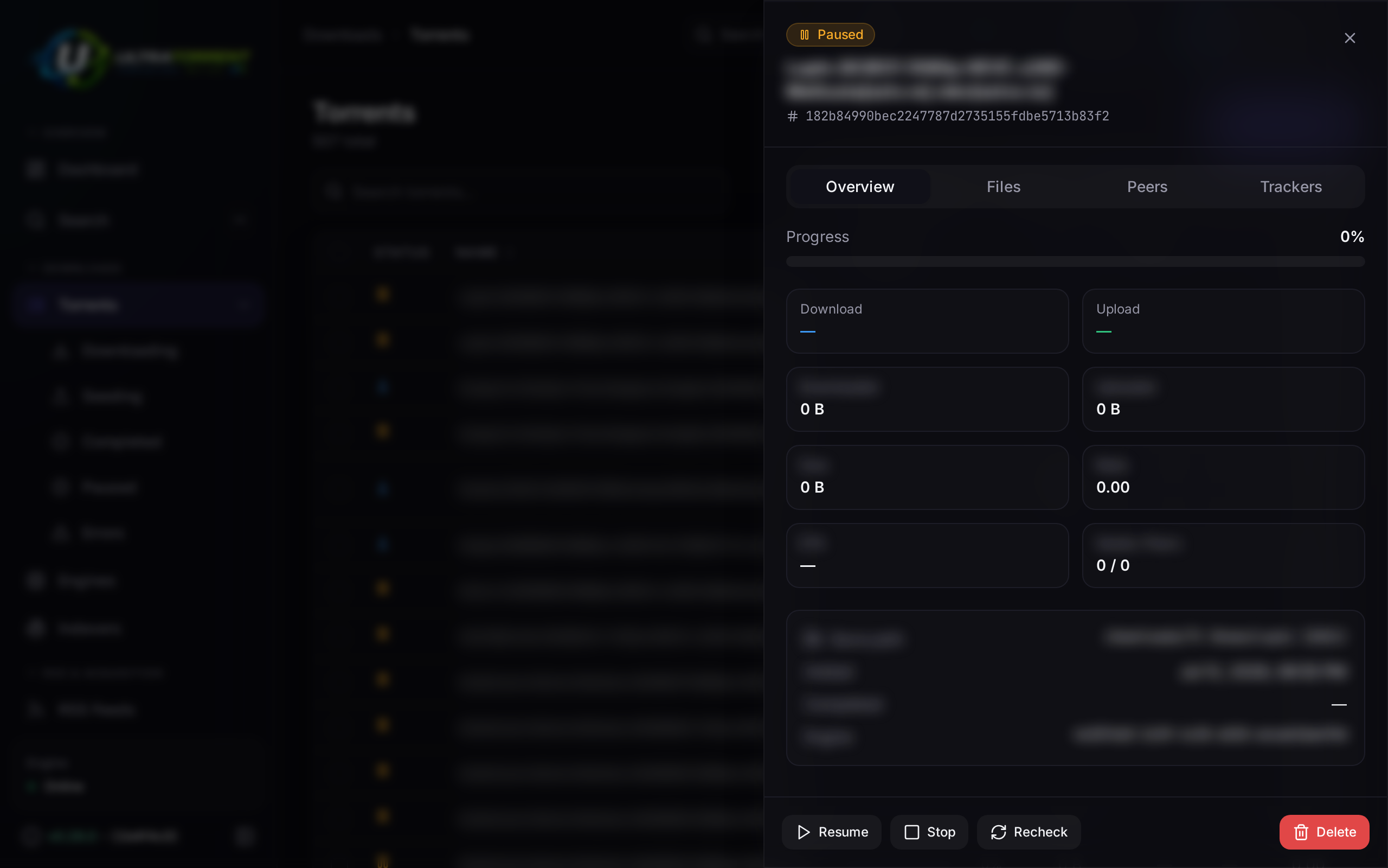 Torrent drawer showing files and per-file priorities