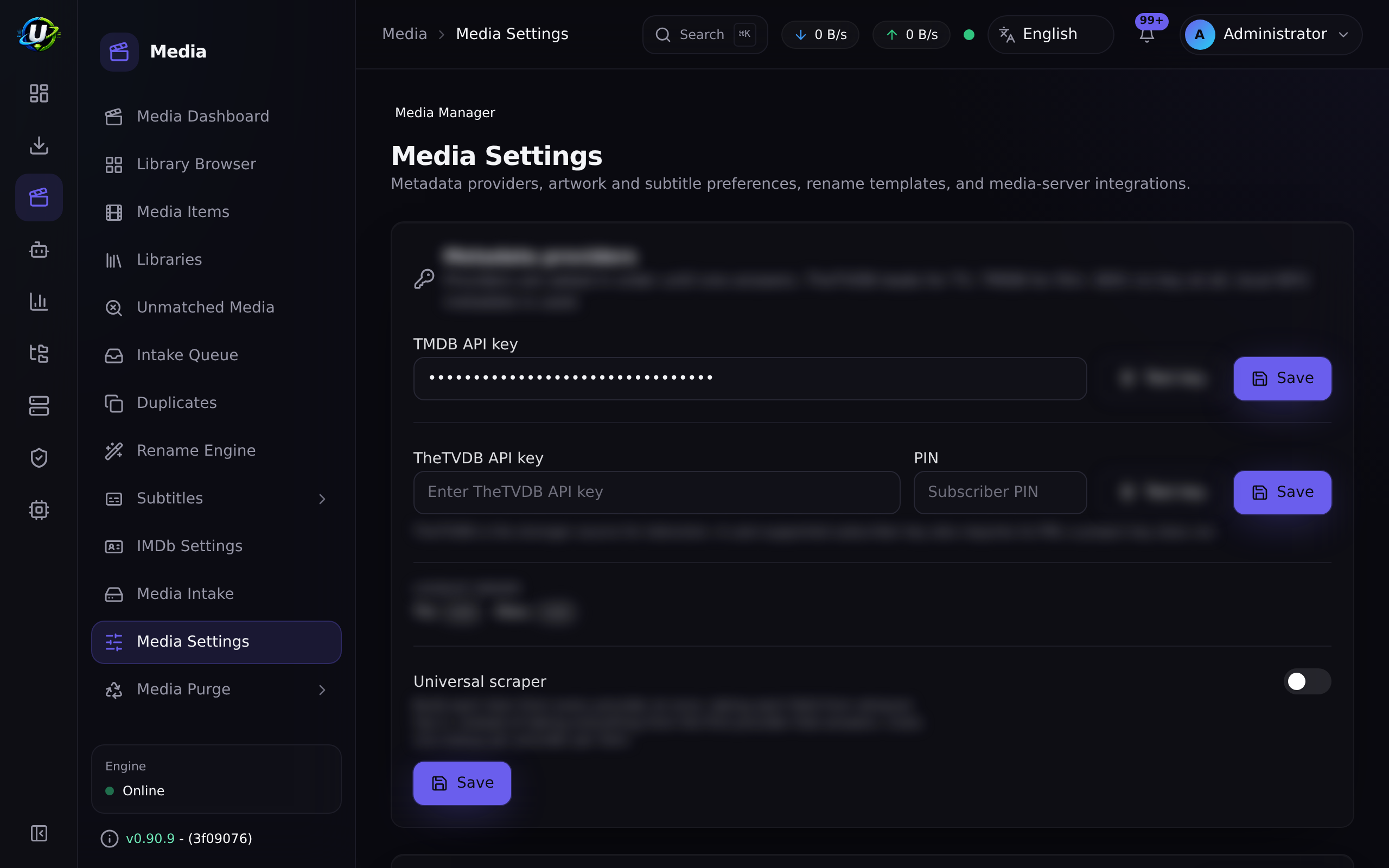 Media settings with metadata providers configured