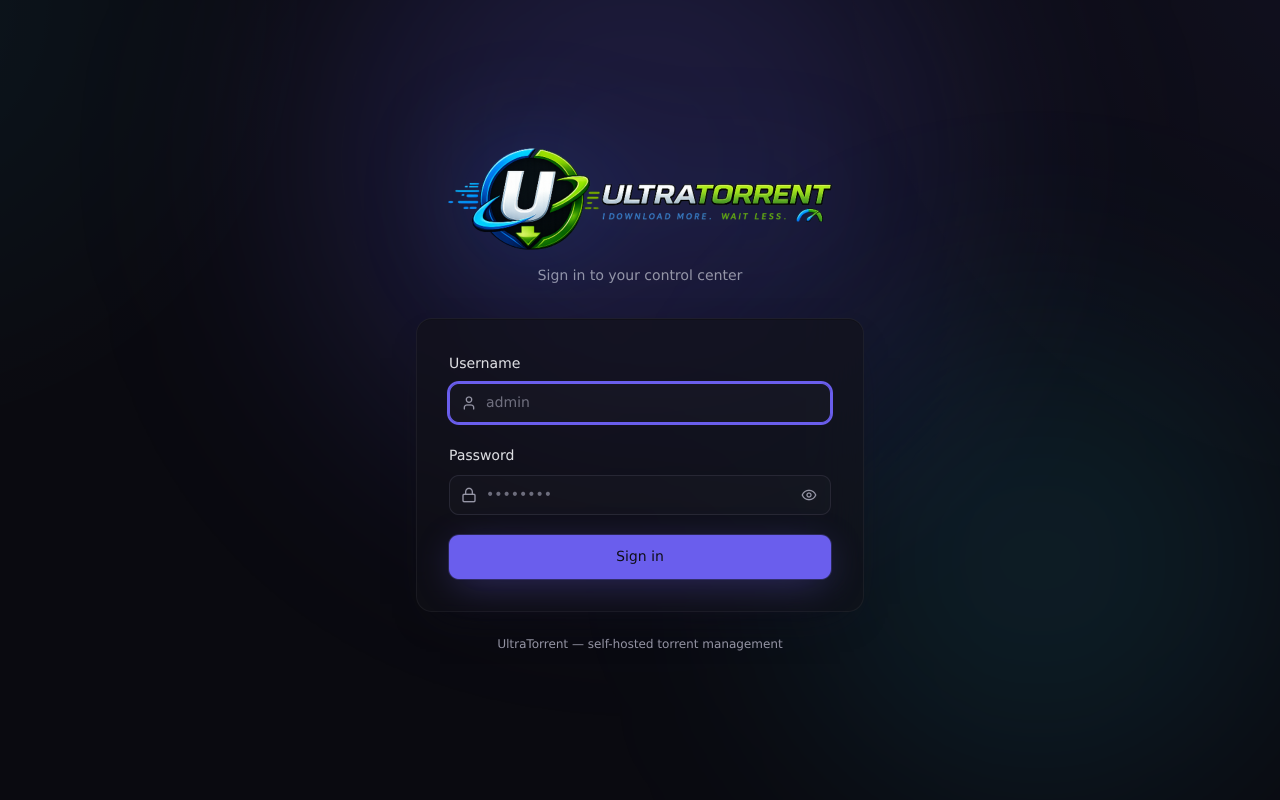 UltraTorrent login page