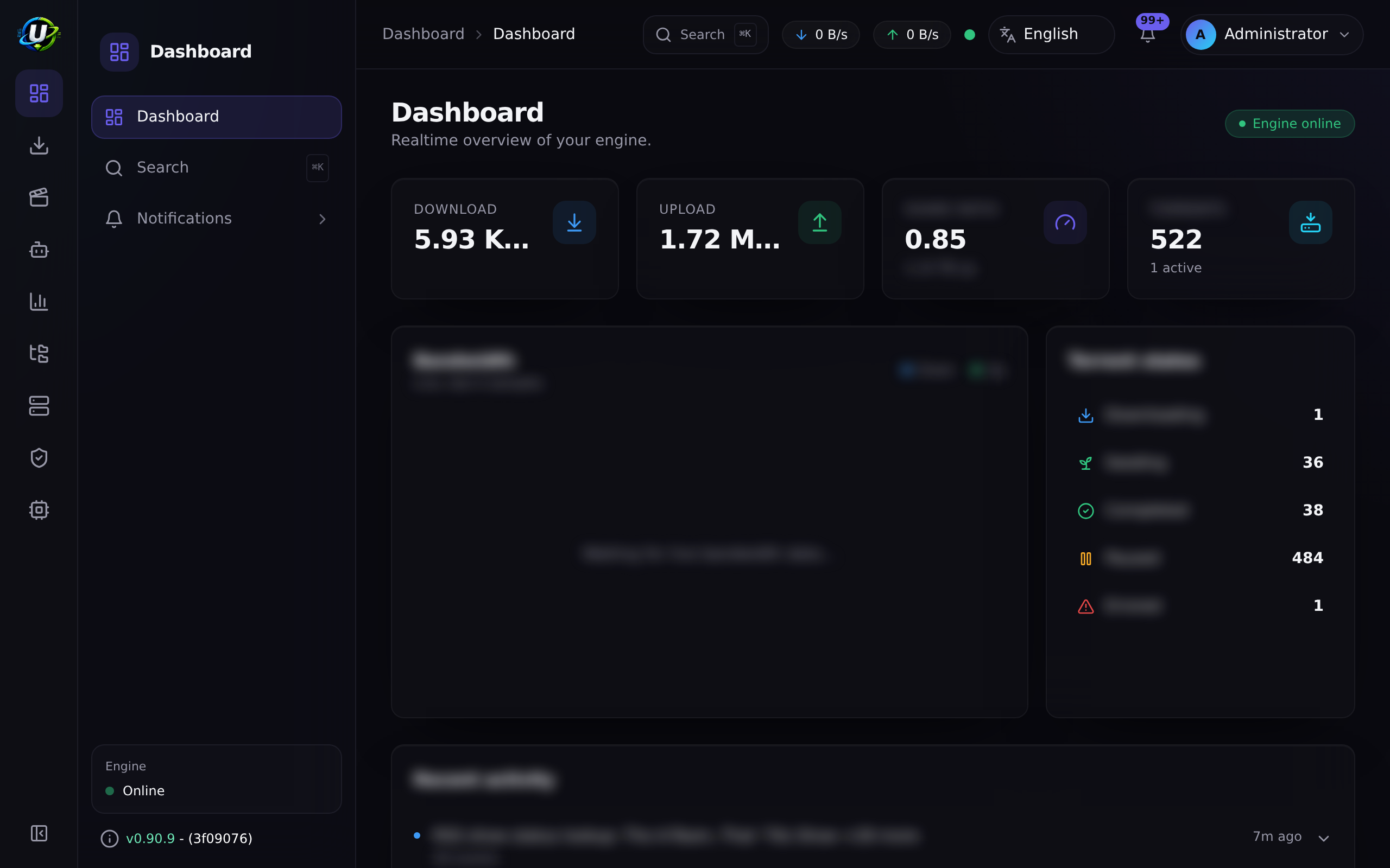 Un panel de UltraTorrent completamente configurado