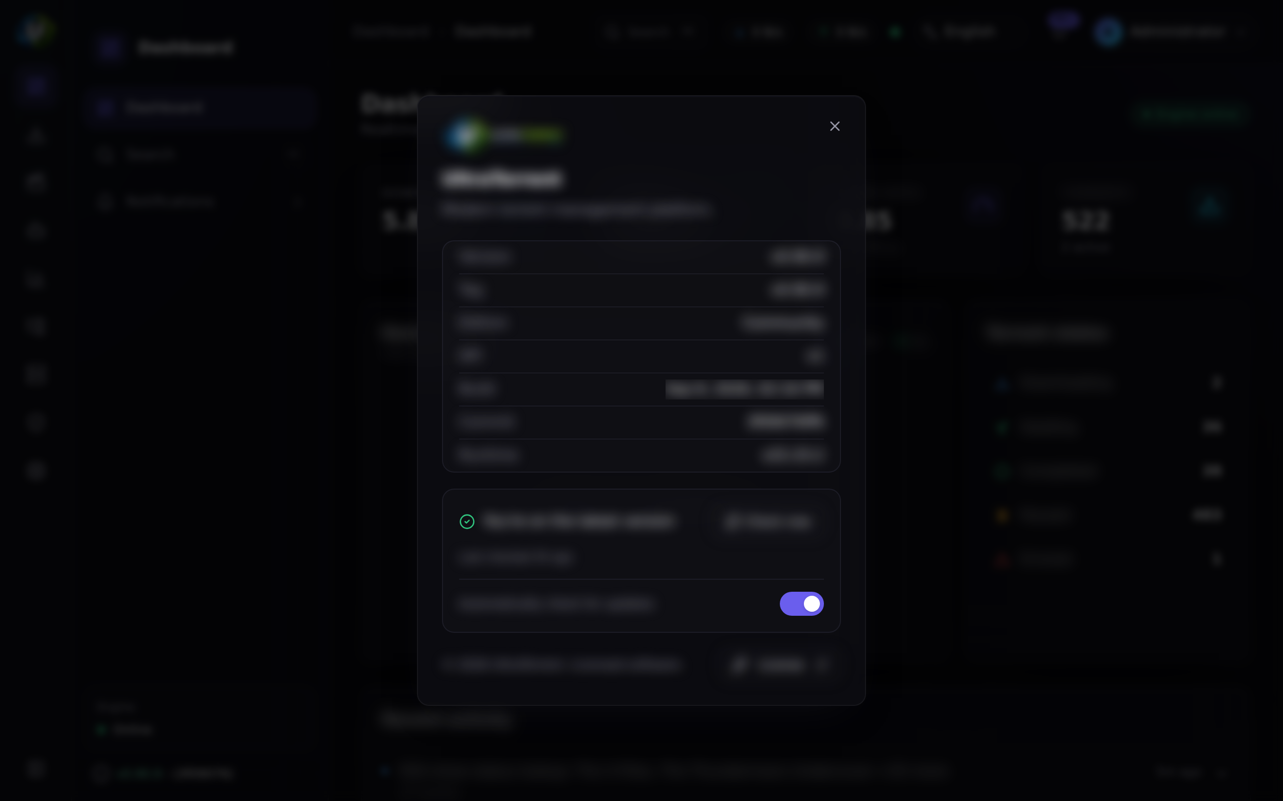 La página Acerca de mostrando la versión y el commit en ejecución